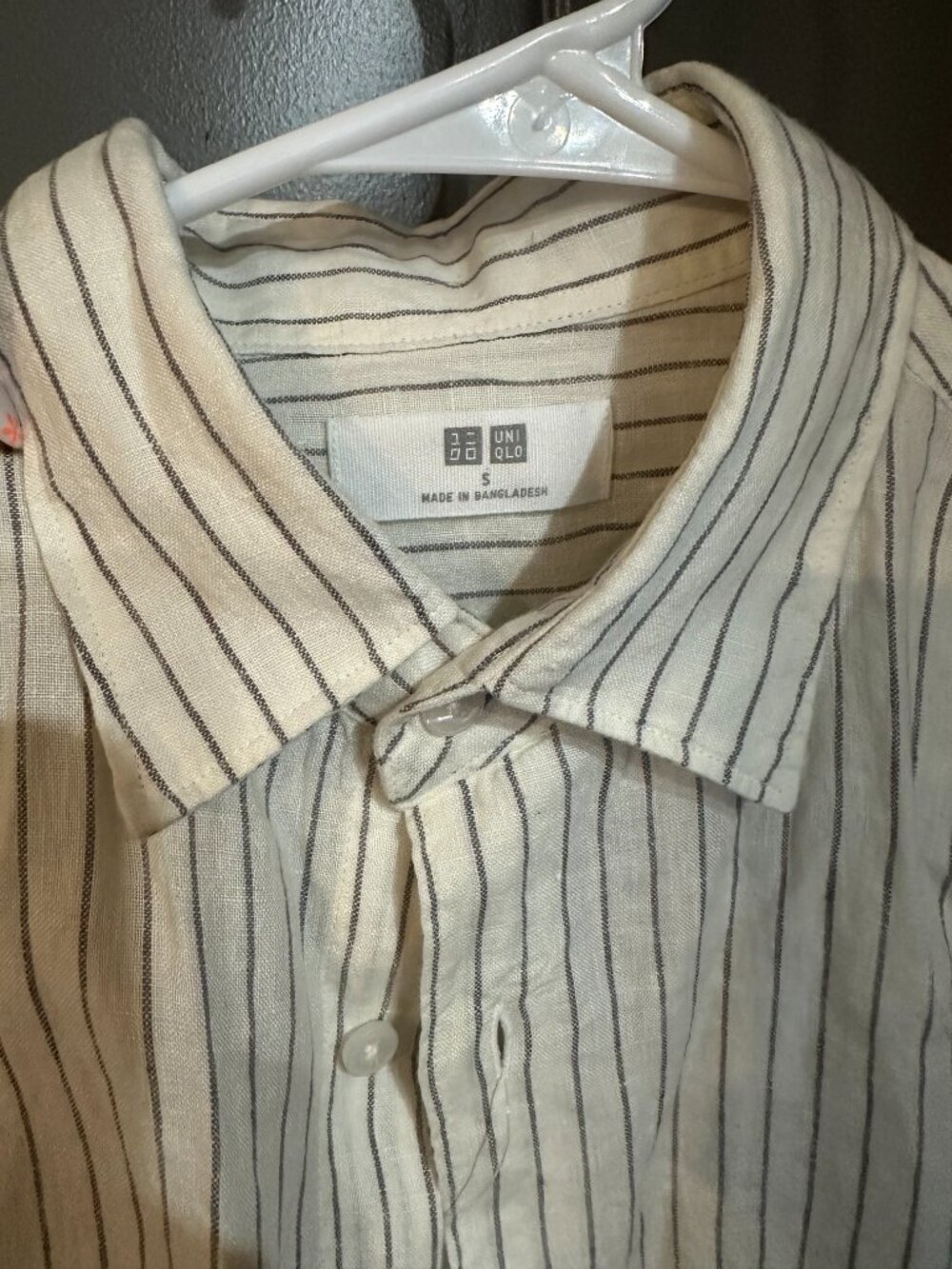 Uniqlo Premium Linen Shirt NWT Off White Black Stripe Men’s Size Small - Picture 3 of 5